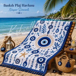 Baskılı Plaj Havlusu Nazar Desenli